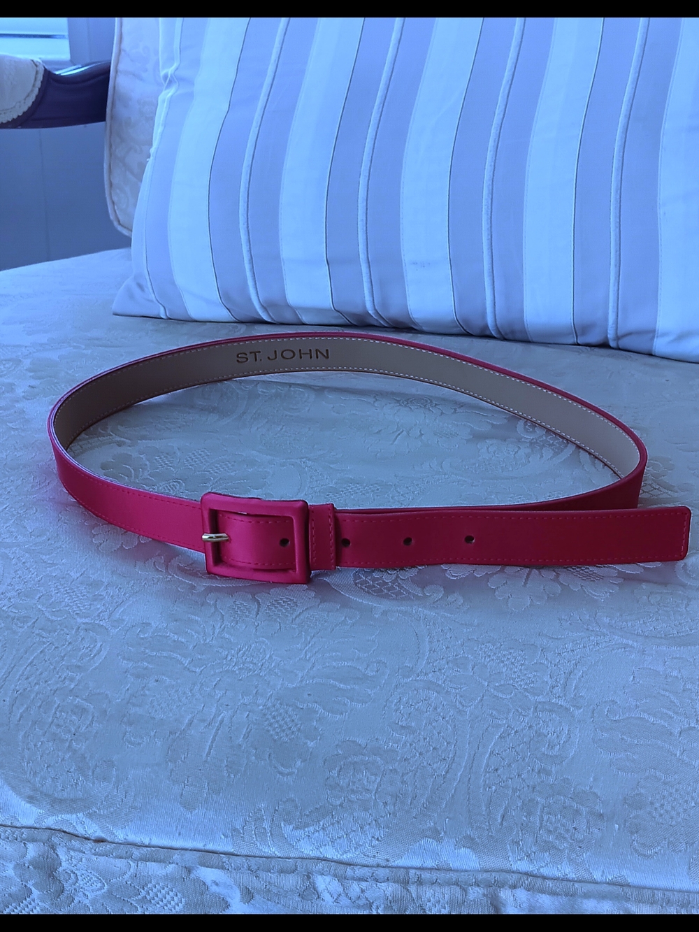 St. John Bright Pink Leather Belt with Covered Buckle